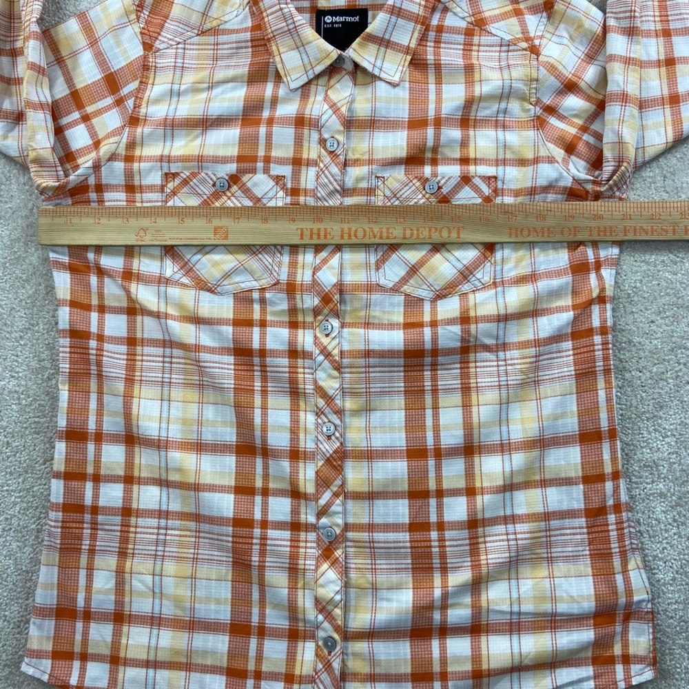 Marmot Plaid Button Down Shirt Womens L Orange Yellow Hiking Outdoor Top - Picture 13 of 14